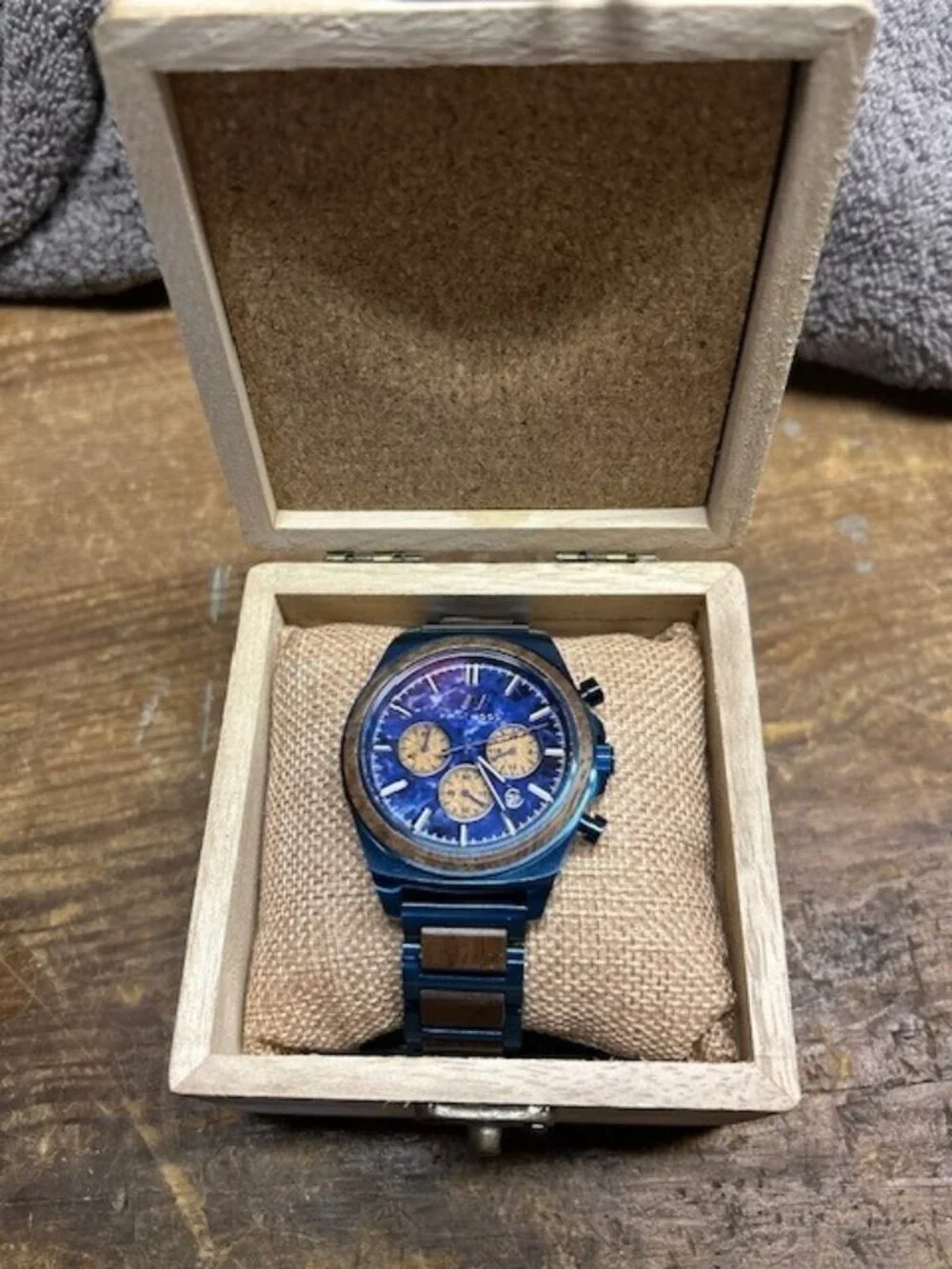 **NEW** AVANT WOOD CHRONOGRAPH WATCH: EXPLORER S 44MM WITH BLUE MARBLE FACE